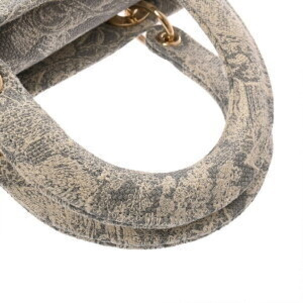 Dior LADY LITE Bag Gray White Toile de Jouy Embroidery Handbag - Picture 5 of 9